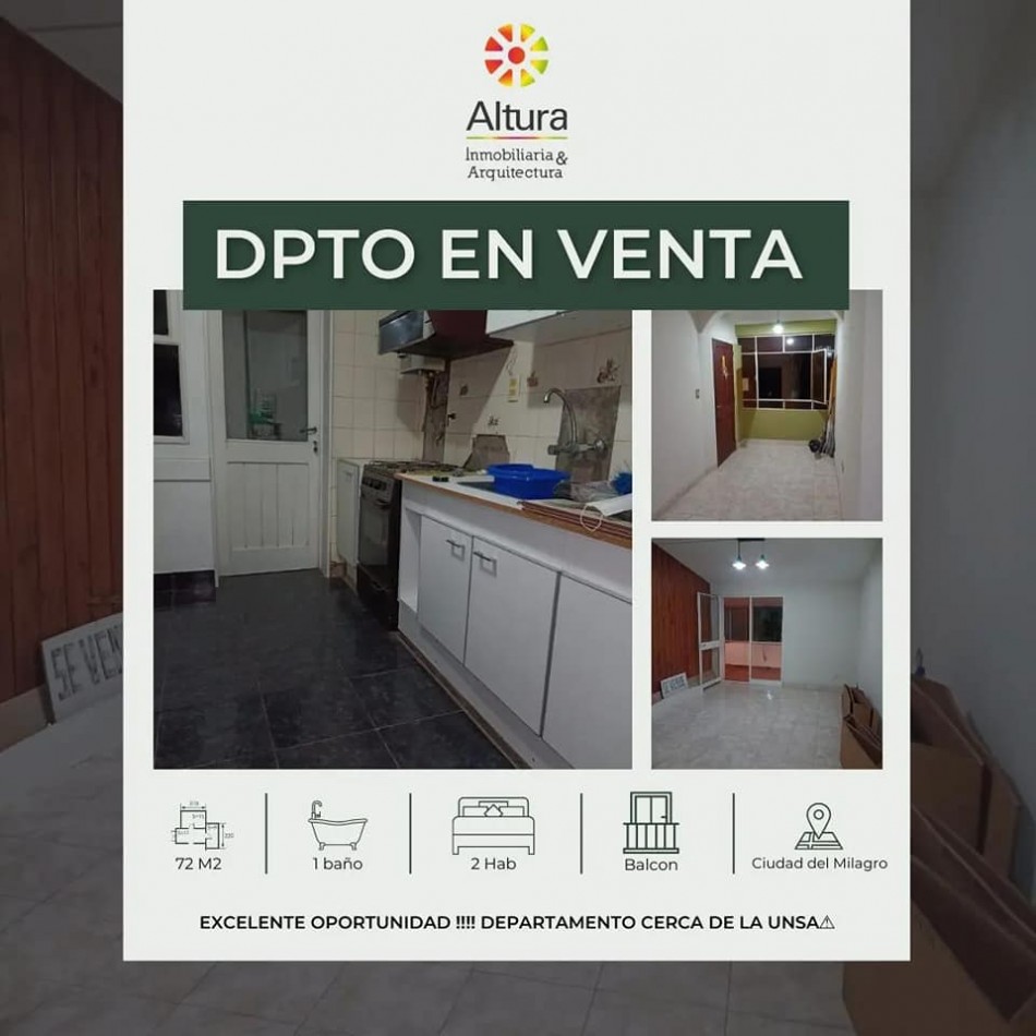 DEPARTAMENTO EN VENTA ZONA NORTE CIUDAD DEL MILAGRO 